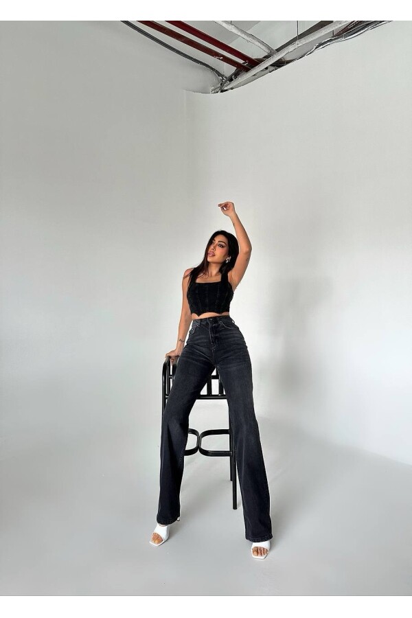 BJp01-7 Kadın Straight Fit Antrasit Jean 