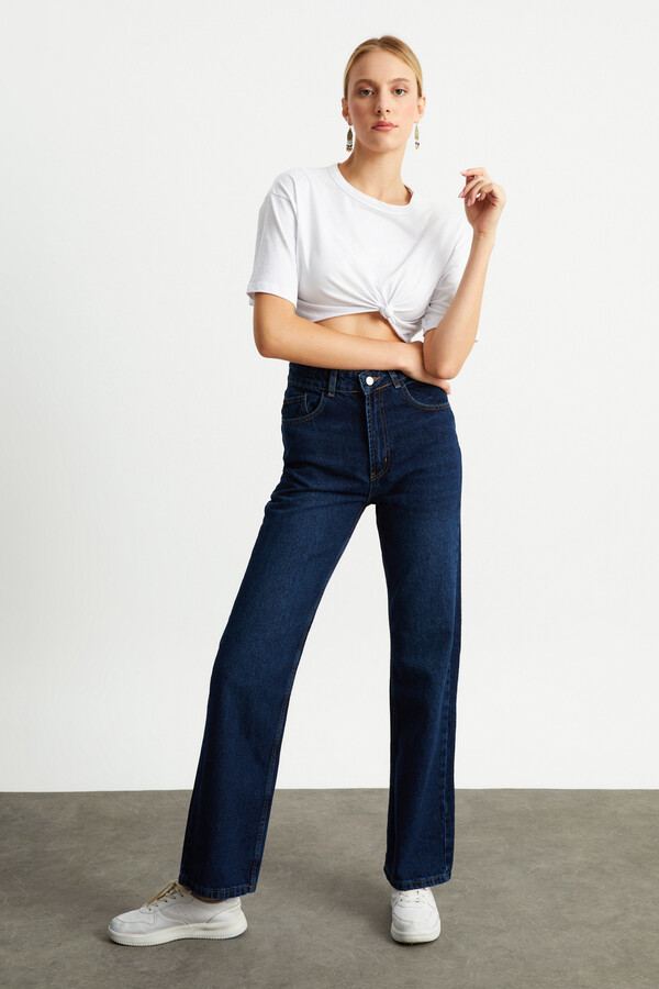 W1384 KOYU MAVİ WIDE LEG JEAN
