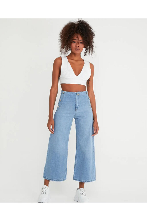 W1531 DÜĞMELİ KISA WIDE LEG JEAN