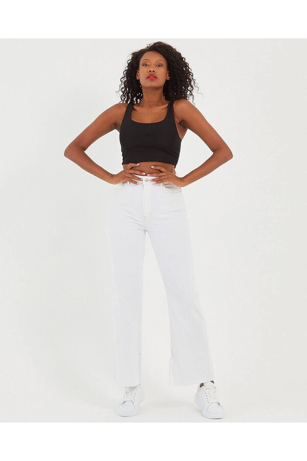 W1541 BEYAZ YÜKSEK BEL DISTRESSED FIT JEAN