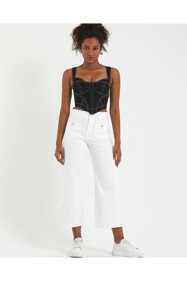 W1574 BEYAZ KISA PAÇA STRAIGHT JEAN