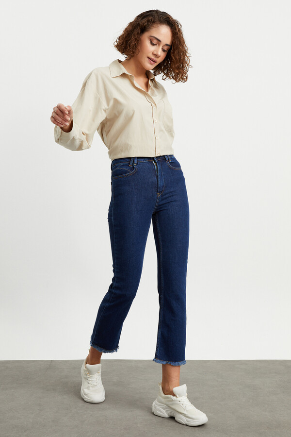 W1611 KOYU MAVİ PÜSKÜL PAÇA FLARE JEAN 