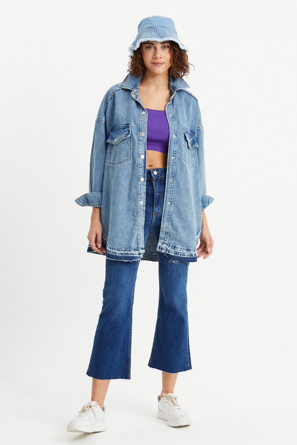 W1643 UCU DETAYLI OVERSIZE KOT GÖMLEK