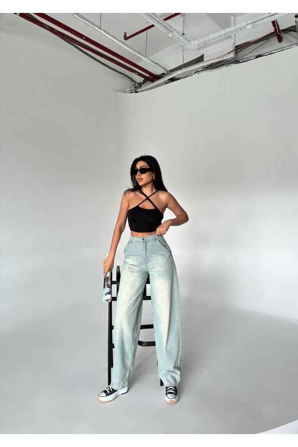 W1847 Kadın Balloon Orta Mavi Skater Jean