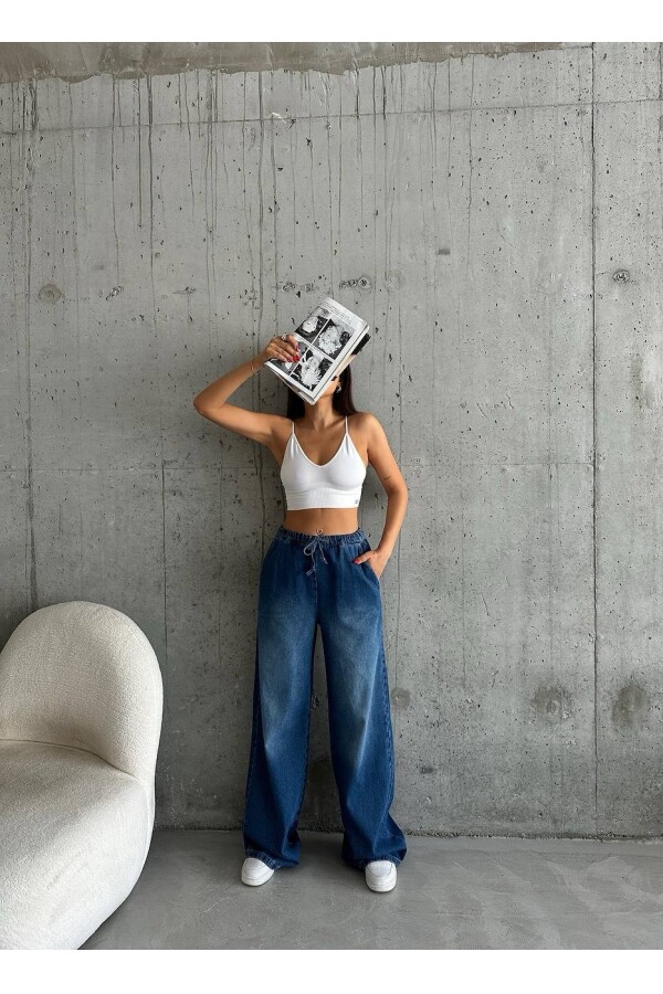 W1848 Bagy Beli Lastikli Koyu Mavi Jean