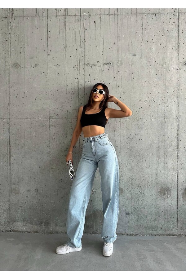 W1849 Beli Kemerli  Skater Açık Mavi Jean 