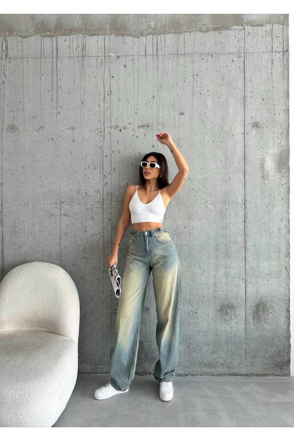 W1849 Beli Kemerli Tintli Skater Antrasit Jean