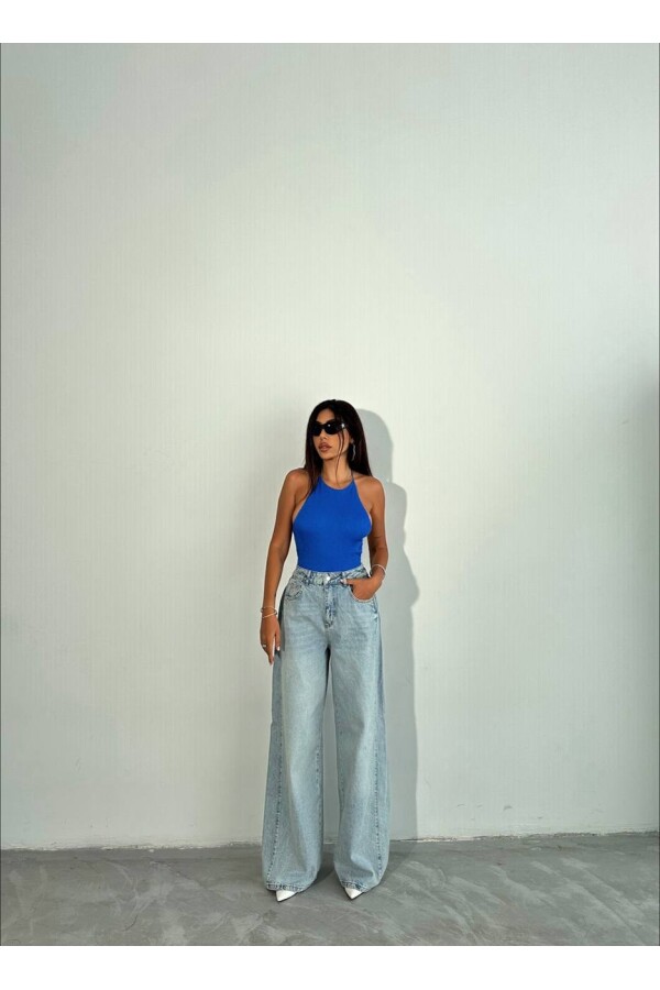 W1905 Baggy Jean Diz Detayli Mavi 