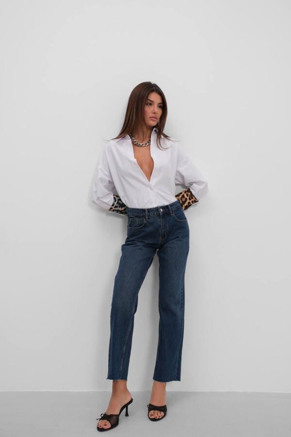 W1909 Crop Flare  Koyu Mavi Jean Pantolon