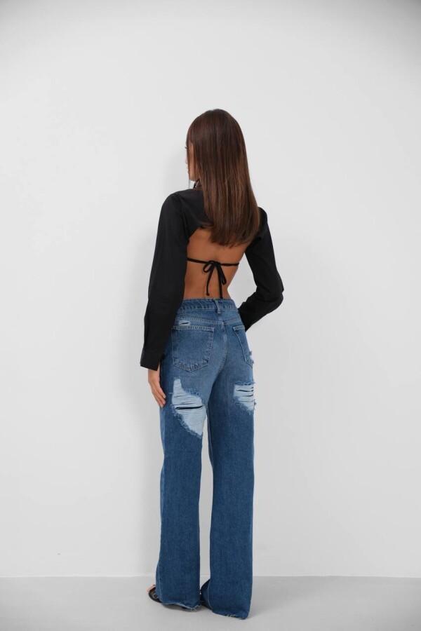 W1918 Arka Basen Lazerlı Mavi Jean Pantolon