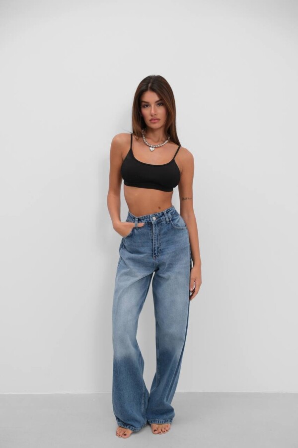 W1950 Kadın Fit Baggy Orta Mavi Düz Jean 