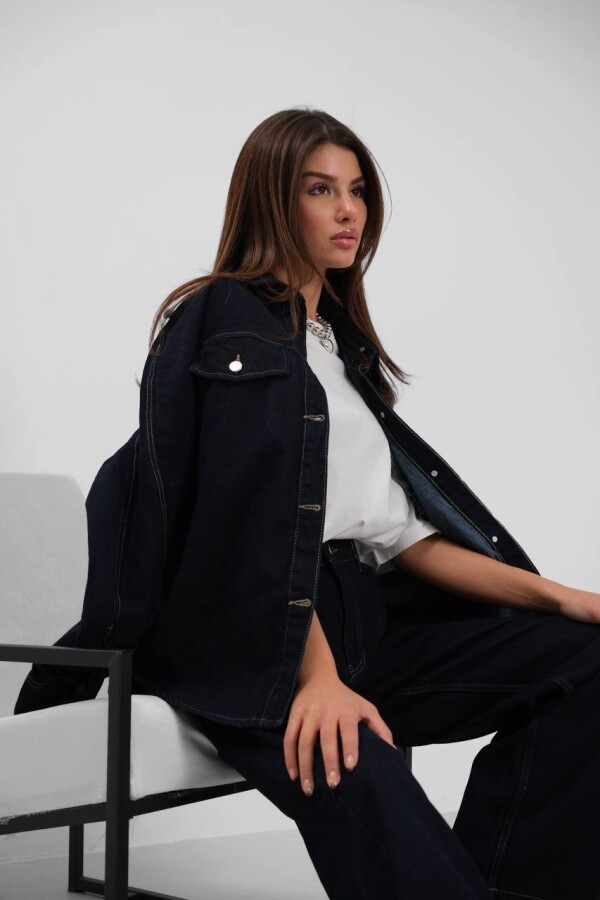 W1962 Koyu Mavi Kadın Kot Gömlek