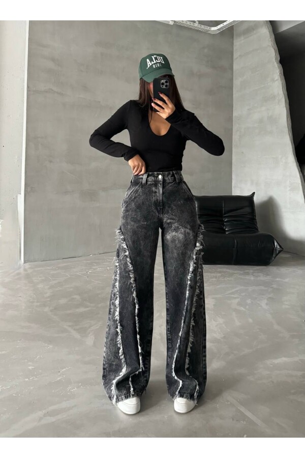 W1990 Kovboy Püsküllü Tasarım Yüksel Bel Baggy Jean