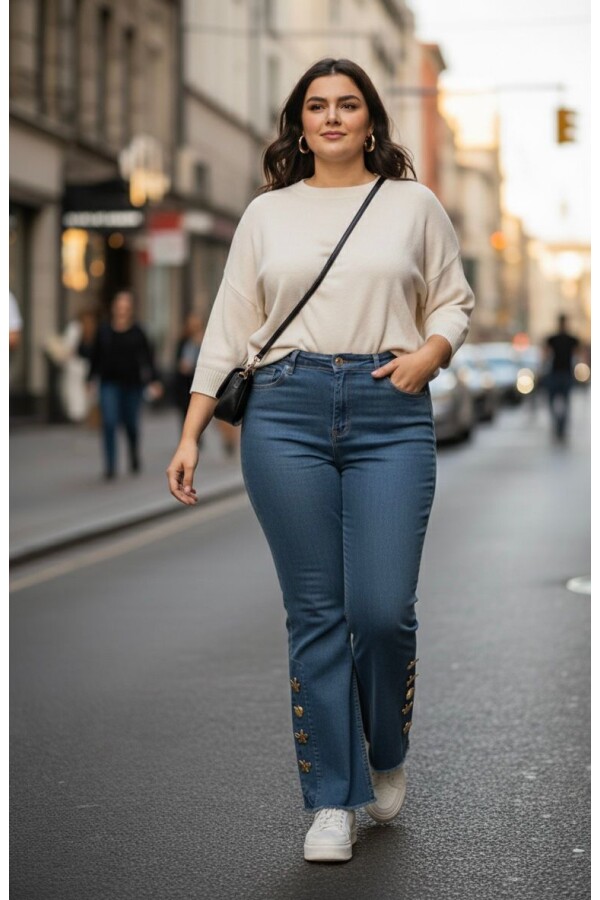 BATTAL Bayan Paçası İşlemeli Likralı Pantolon