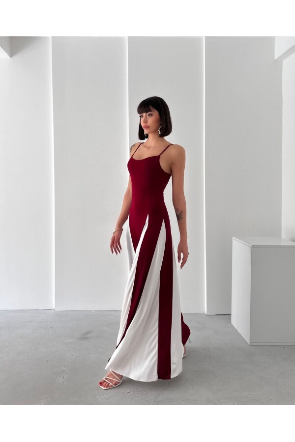 Kadın İnce Askılı Bordo-Beyaz Parçalı