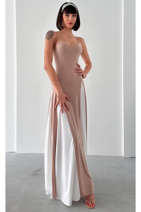 Kadın İnce Askılı Krem-Beyaz Parçalı