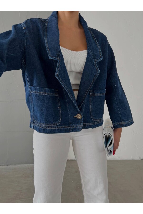 Kadın Oversıze  Denim Ceket – Blazer Yaka, Cep Detaylı