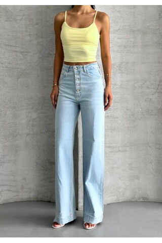 Bayan Düğme detaylı Bol Jean Pantolon