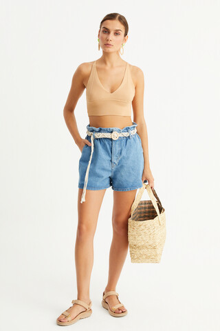 W1618 Elastic Waist Belt Shorts