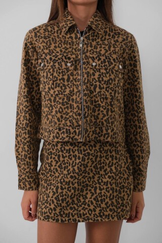 W1988 Kahverengi Leopar Kısa Kot Ceket 