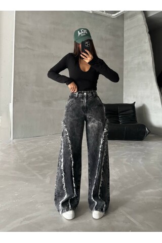 W1990 Kovboy Püsküllü Tasarım Yüksel Bel Baggy Jean