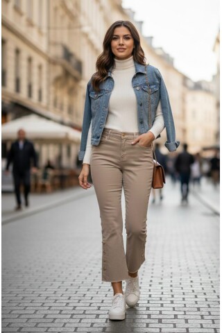 Bayan Paçası İşlemeli Kot Jeans Pantolon