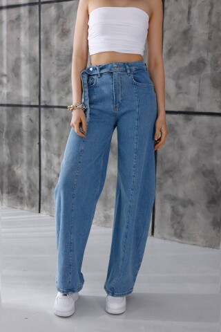 Kadın Açık Mavi Yüksek Bel Wide Leg Jean Pantolon