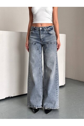 Kadın Gri Yıkamalı Ultra Wide Leg Palazzo Jean Pantolon