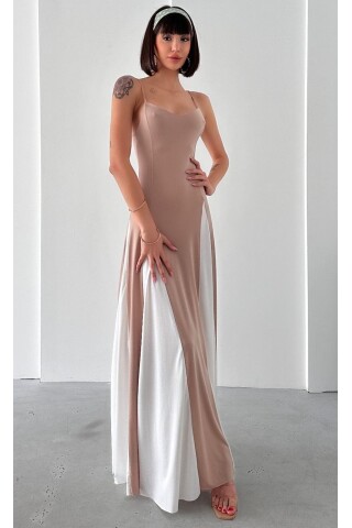 Kadın İnce Askılı Krem-Beyaz Parçalı