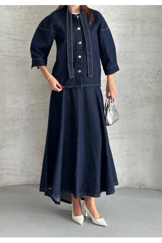 Kadın Lacivert Denim Kot Ceket