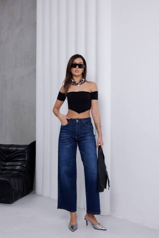 Kadın Yüksek Bel Bilek Boy Wide Leg Kot Pantolon