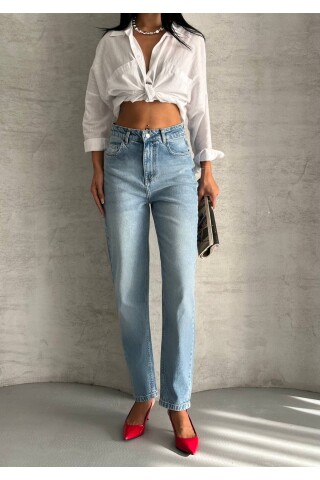W1599 MAVİ YÜKSEK BEL MOM JEAN