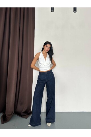 Yeni Sezon Bol Paça Lacivert Kadın Kot Pantolon