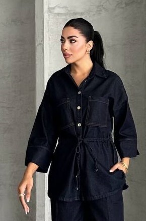 Yeni Sezon Yaka Detaylı Lacivert Kadın Kot Ceket